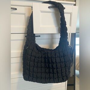 Black nylon puffer tote bag